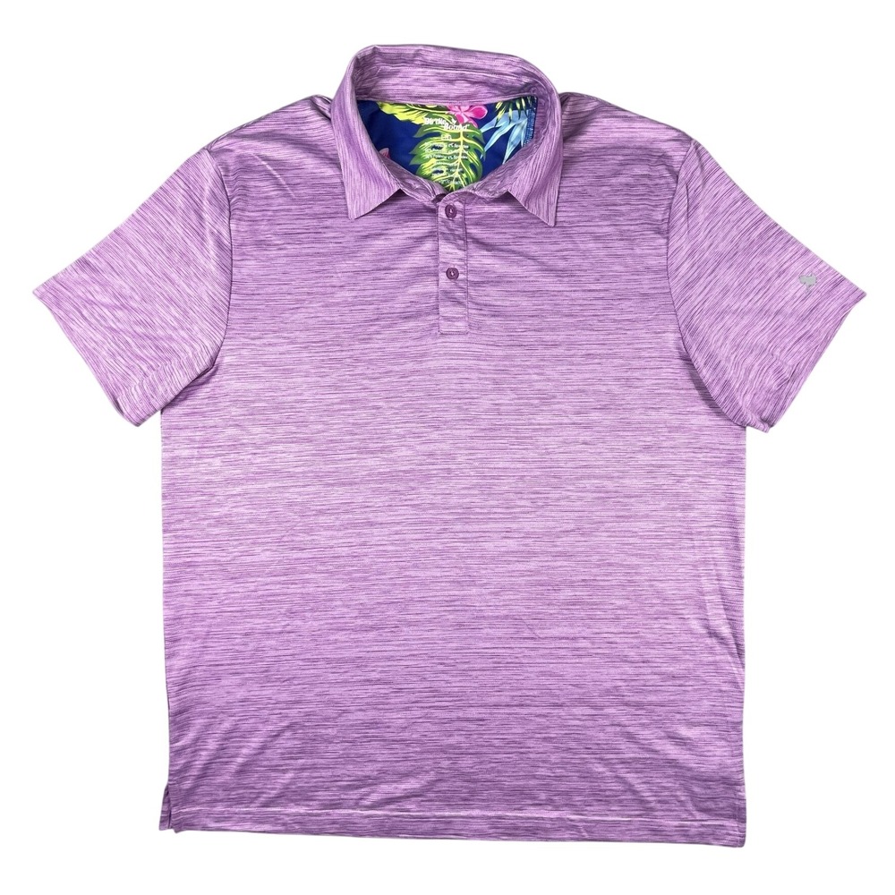 Birdie Bound Polo Shirt Mens Large Purple Heathered Performance Tropical Trim